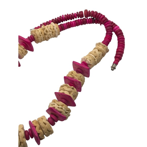 Vintage Pink & Wooden Beaded Necklace - Picture 3 of 4